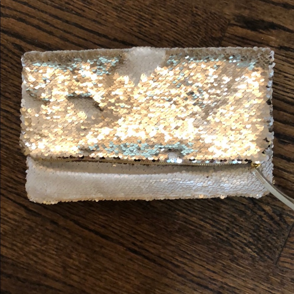 Gold sequin clutch